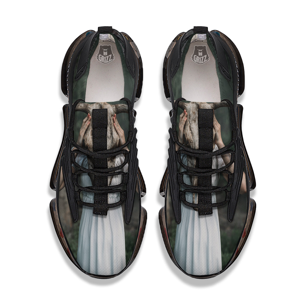 Girl With Animal Skull Print Black Gym Shoes-grizzshop