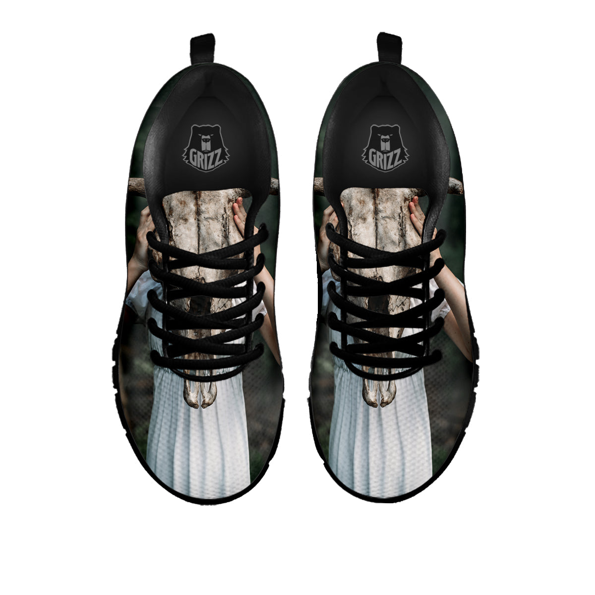 Girl With Animal Skull Print Black Sneaker-grizzshop