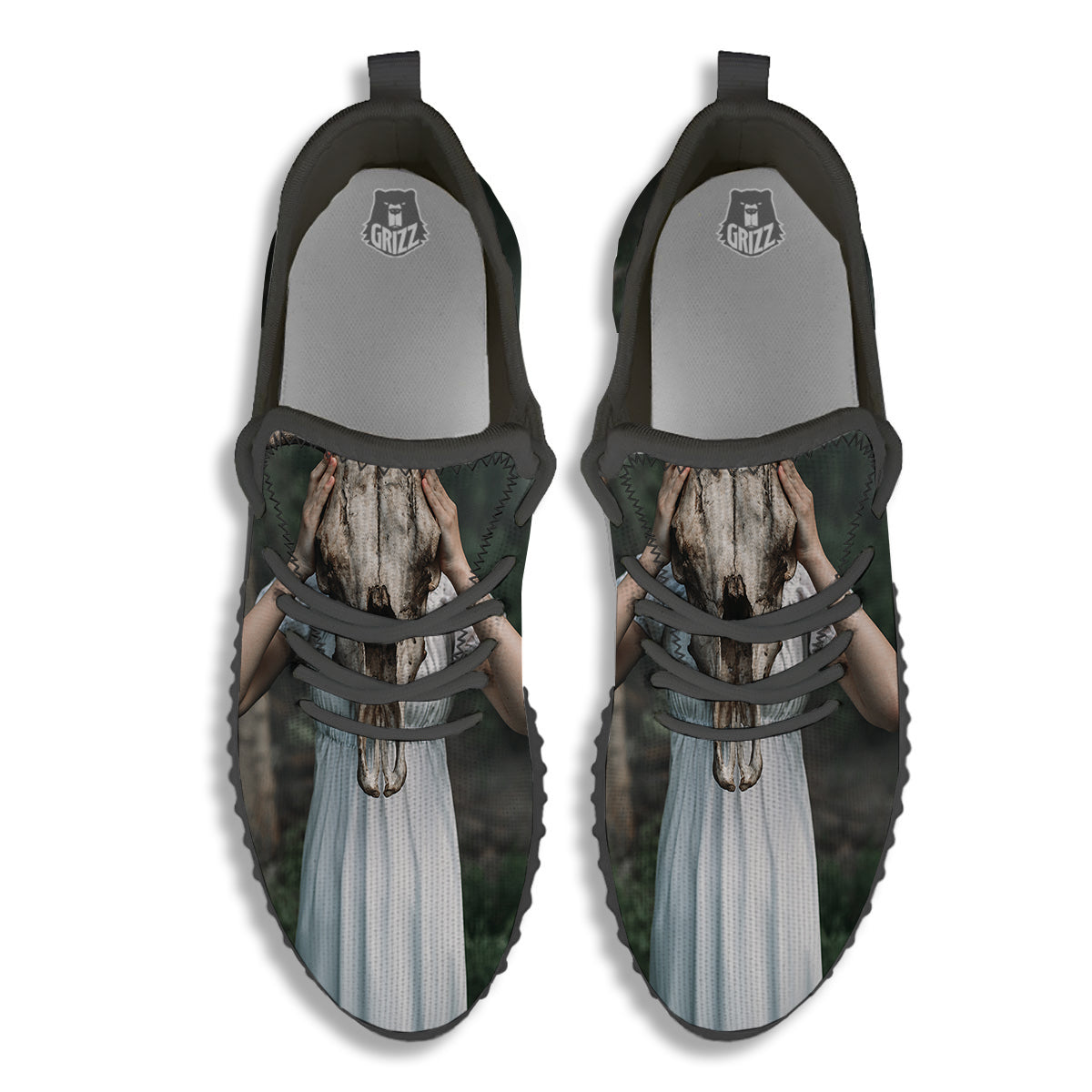 Girl With Animal Skull Print Black Walking Shoes-grizzshop