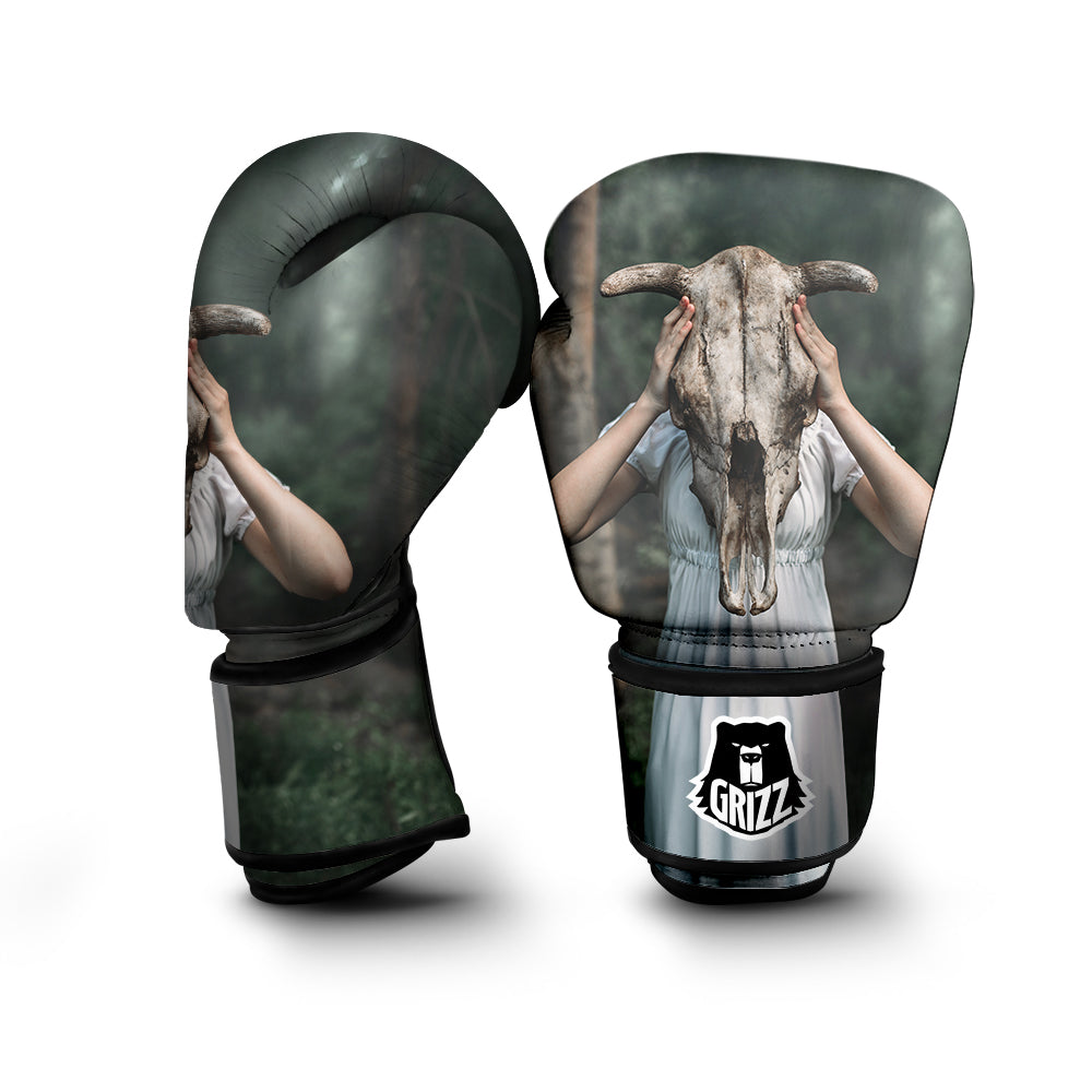 Girl With Animal Skull Print Boxing Gloves-grizzshop