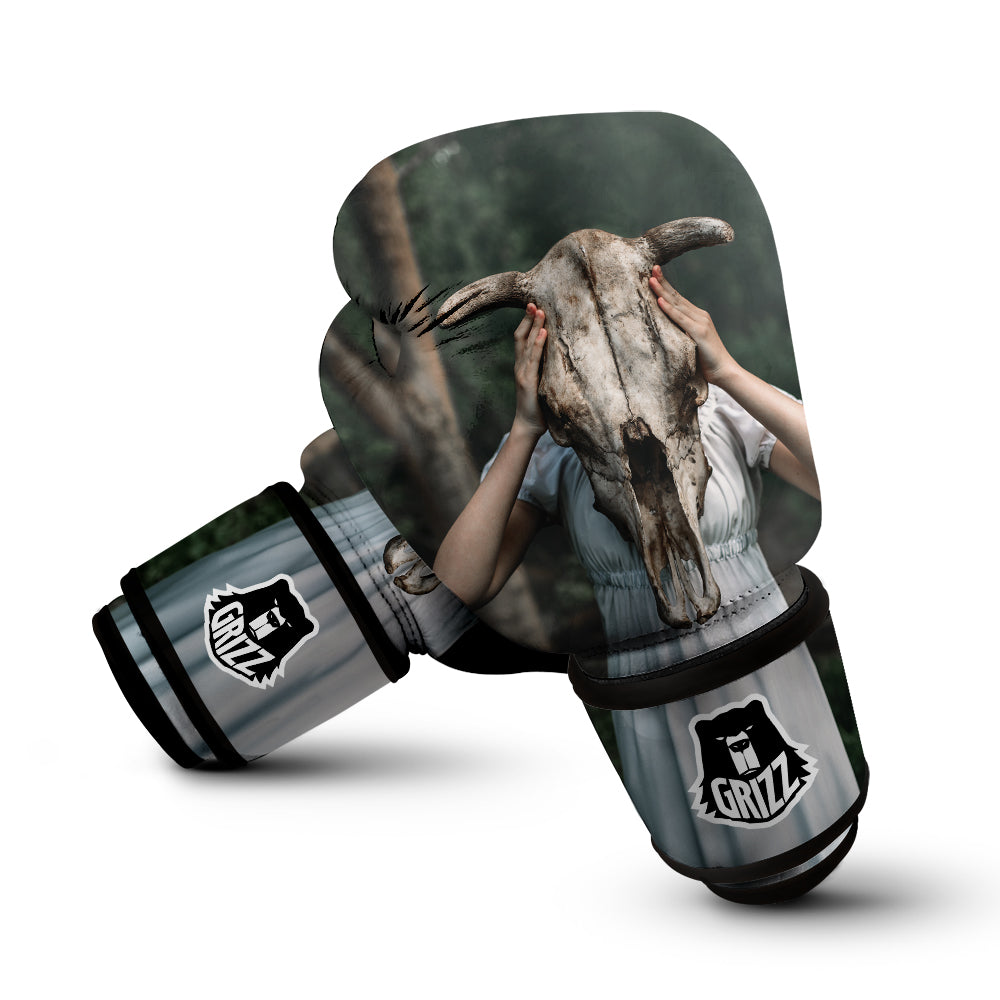 Girl With Animal Skull Print Boxing Gloves-grizzshop