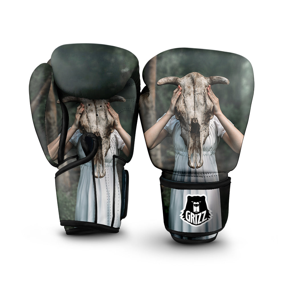 Girl With Animal Skull Print Boxing Gloves-grizzshop