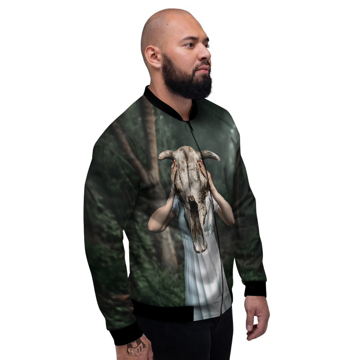 Girl With Animal Skull Print Men's Bomber Jacket-grizzshop