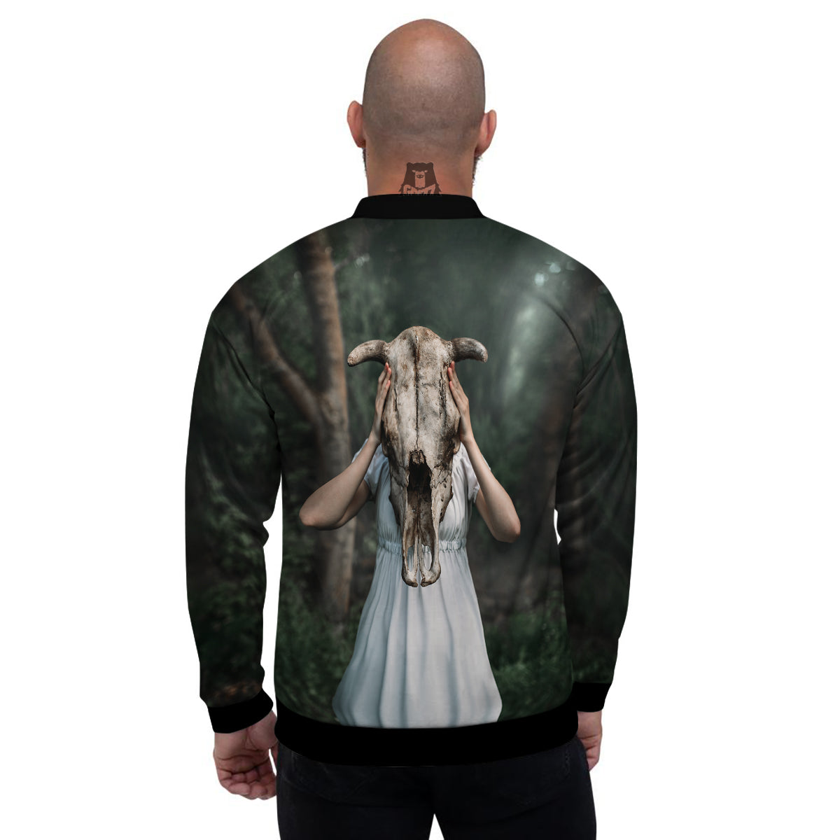 Girl With Animal Skull Print Men's Bomber Jacket-grizzshop