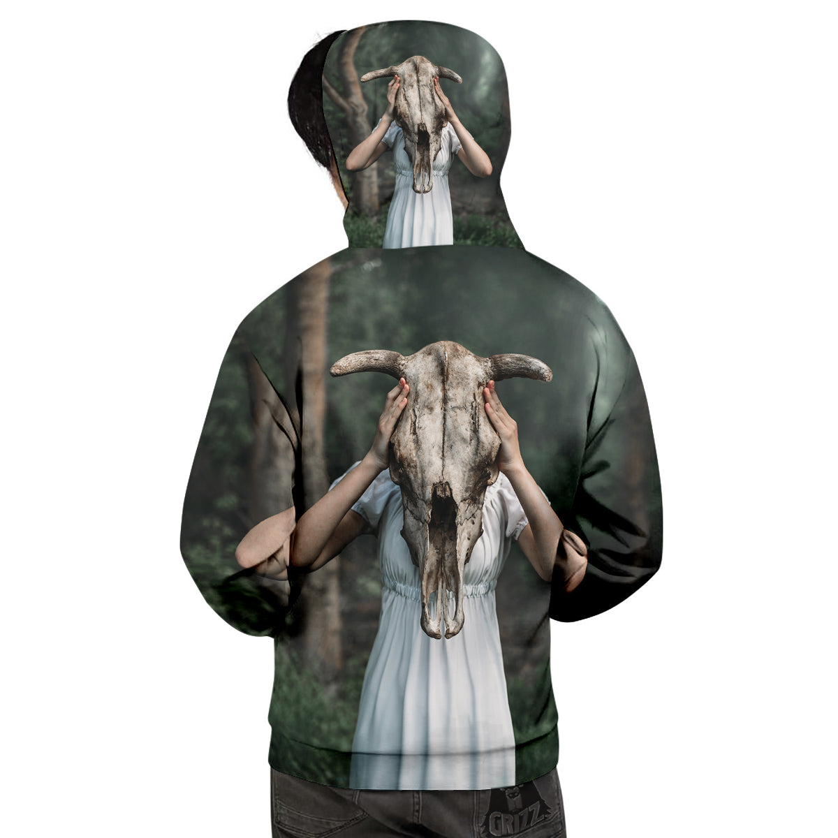 Girl With Animal Skull Print Men's Hoodie-grizzshop