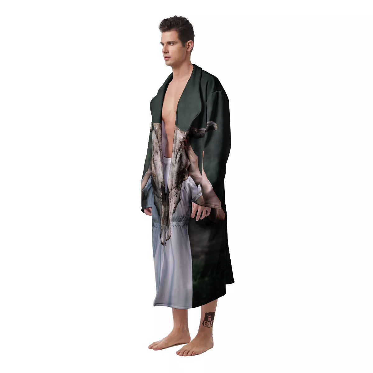 Girl With Animal Skull Print Men's Robe-grizzshop