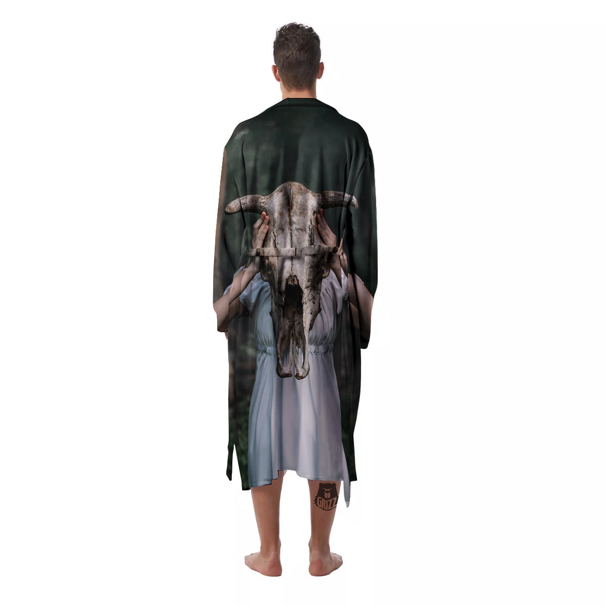 Girl With Animal Skull Print Men's Robe-grizzshop
