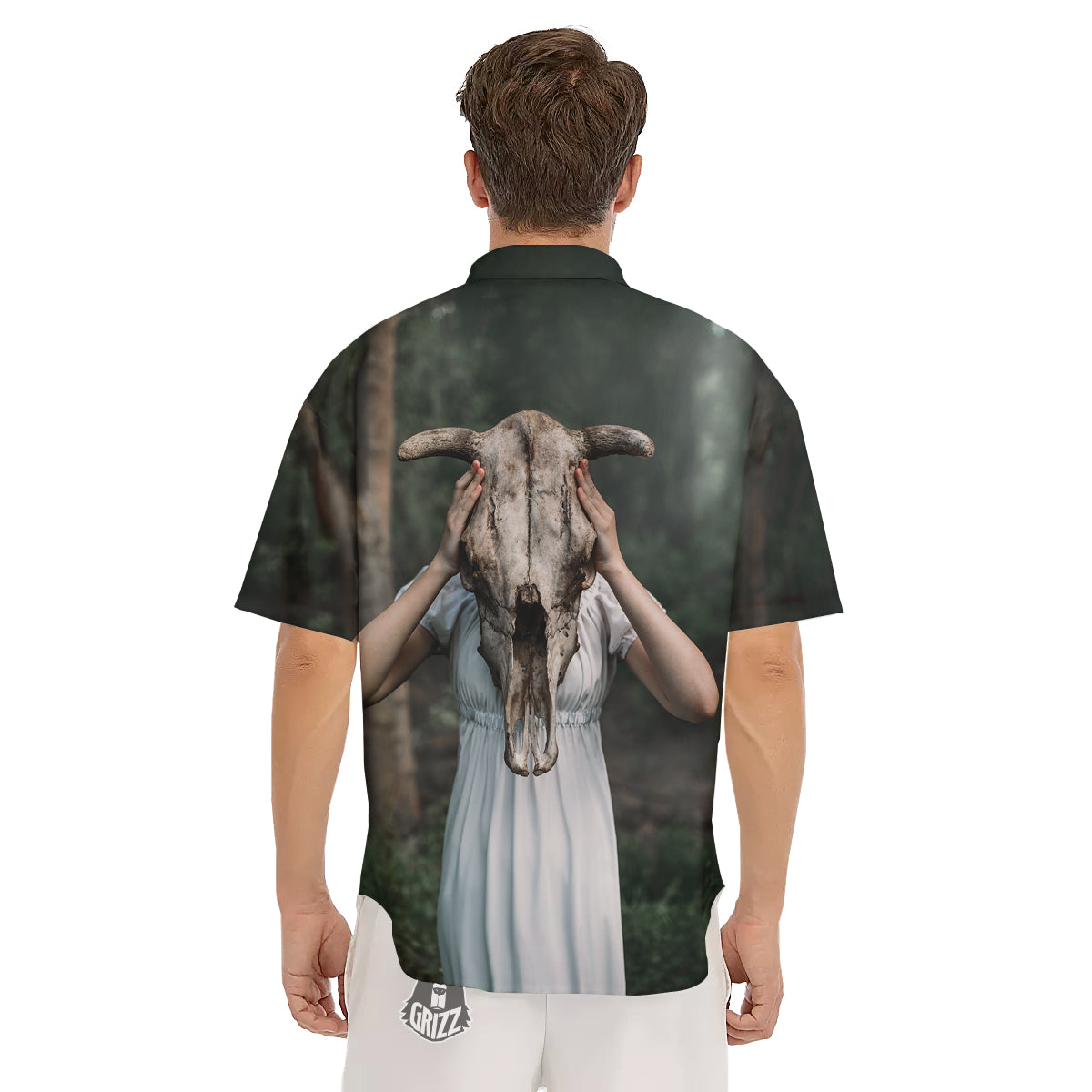 Girl With Animal Skull Print Men's Short Sleeve Shirts-grizzshop