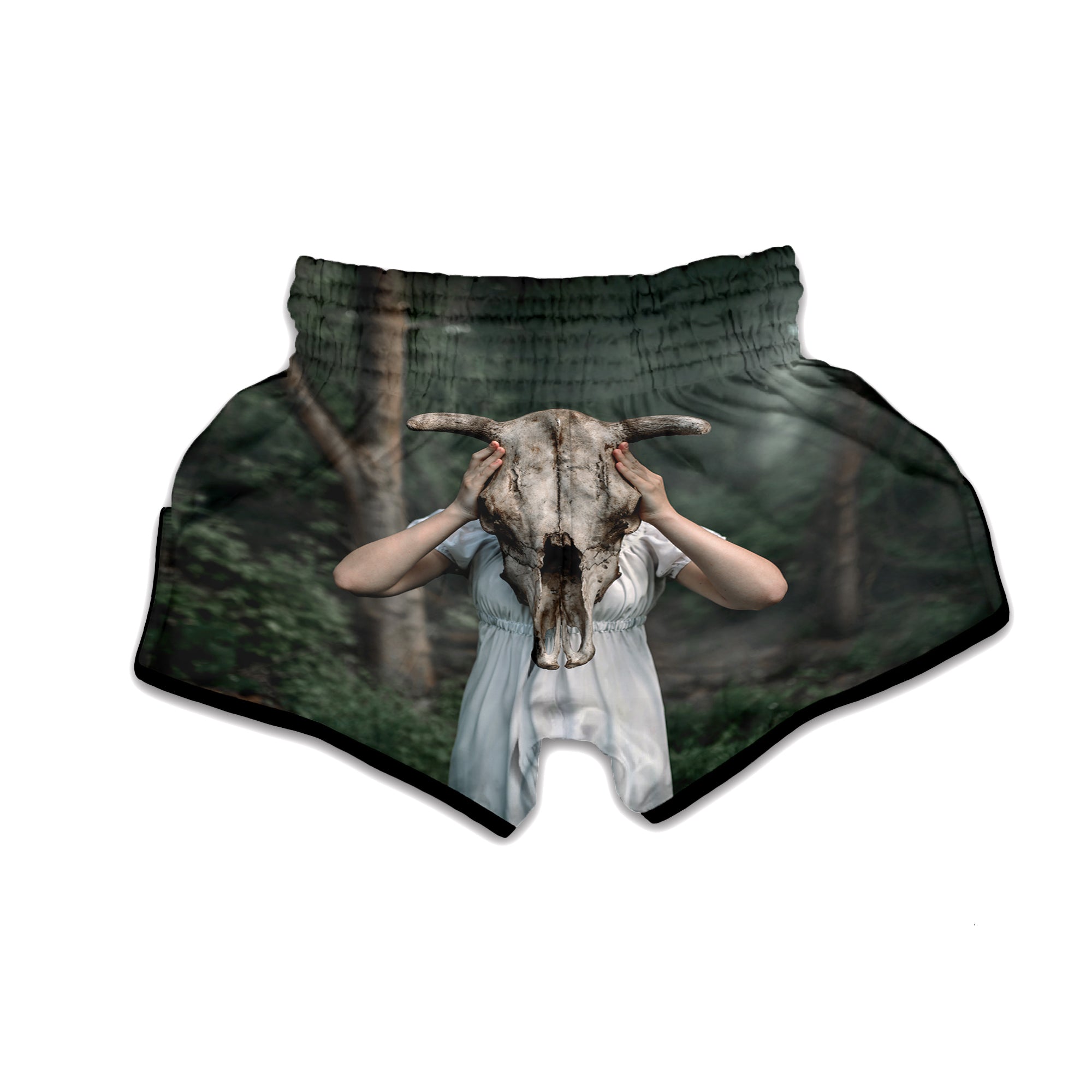 Girl With Animal Skull Print Muay Thai Boxing Shorts-grizzshop