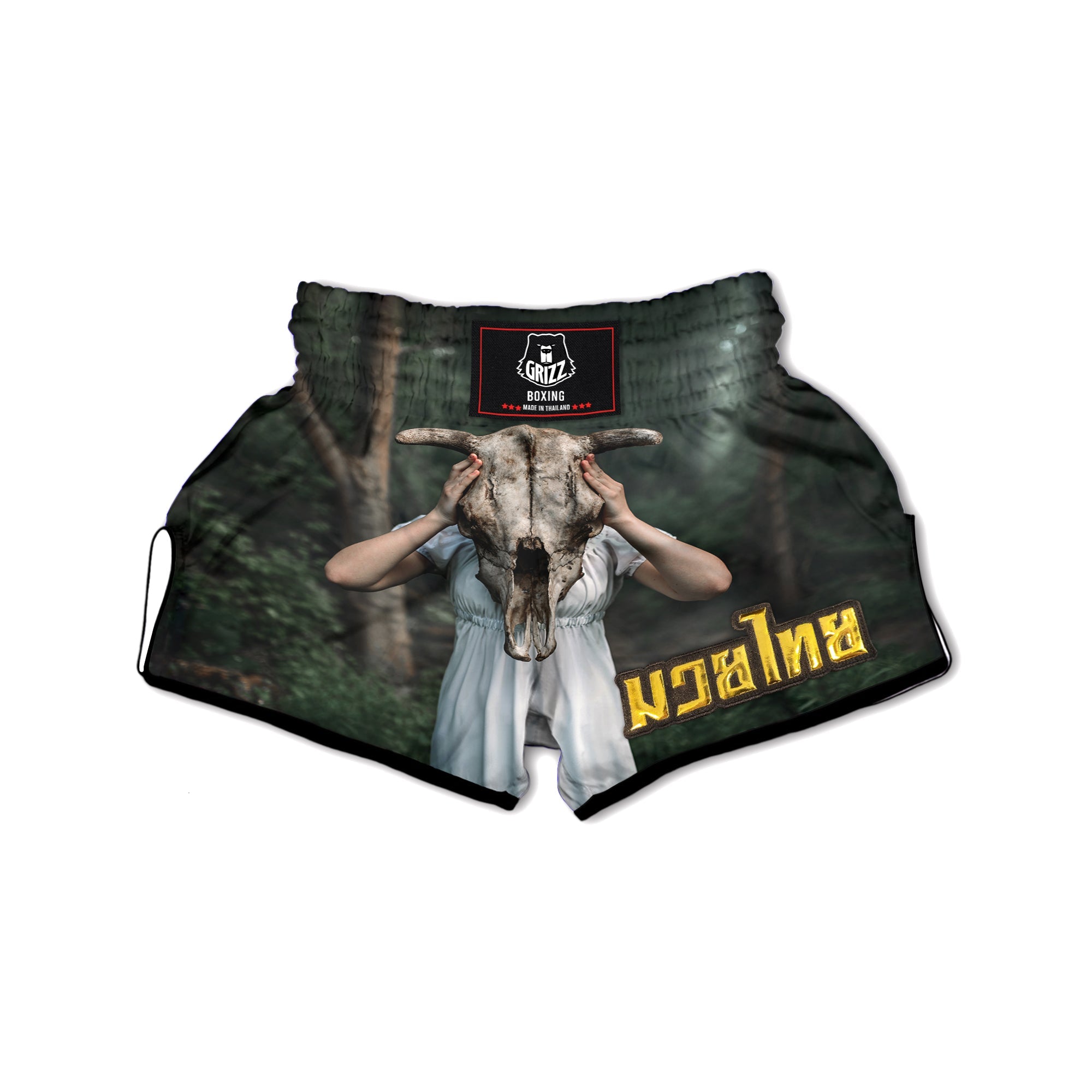Girl With Animal Skull Print Muay Thai Boxing Shorts-grizzshop