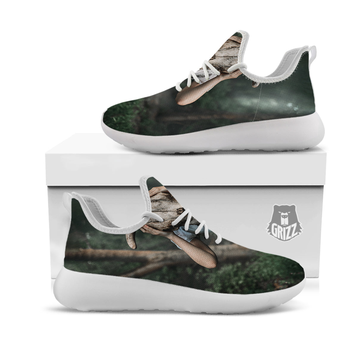 Girl With Animal Skull Print White Athletic Shoes-grizzshop