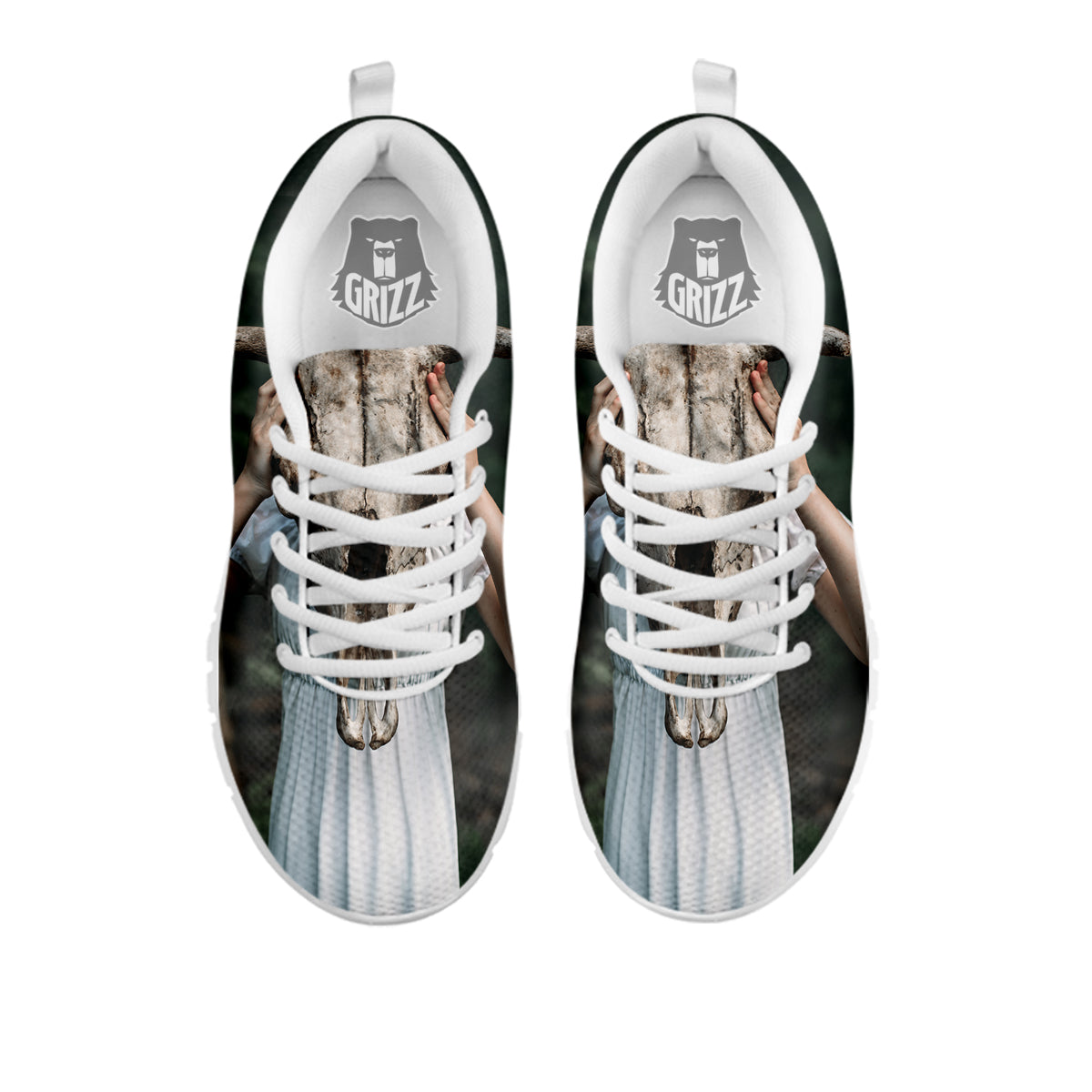 Girl With Animal Skull Print White Sneaker-grizzshop