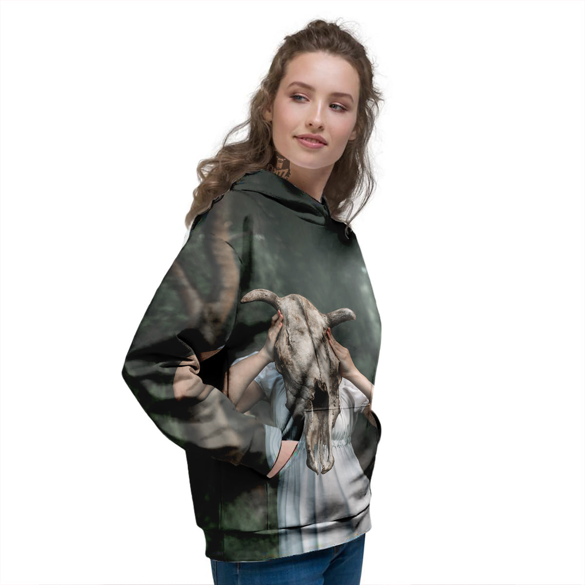 Girl With Animal Skull Print Women's Hoodie-grizzshop