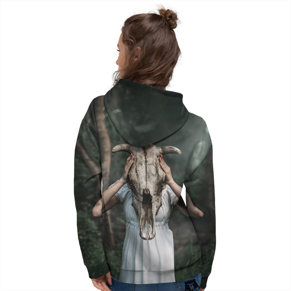 Girl With Animal Skull Print Women's Hoodie-grizzshop