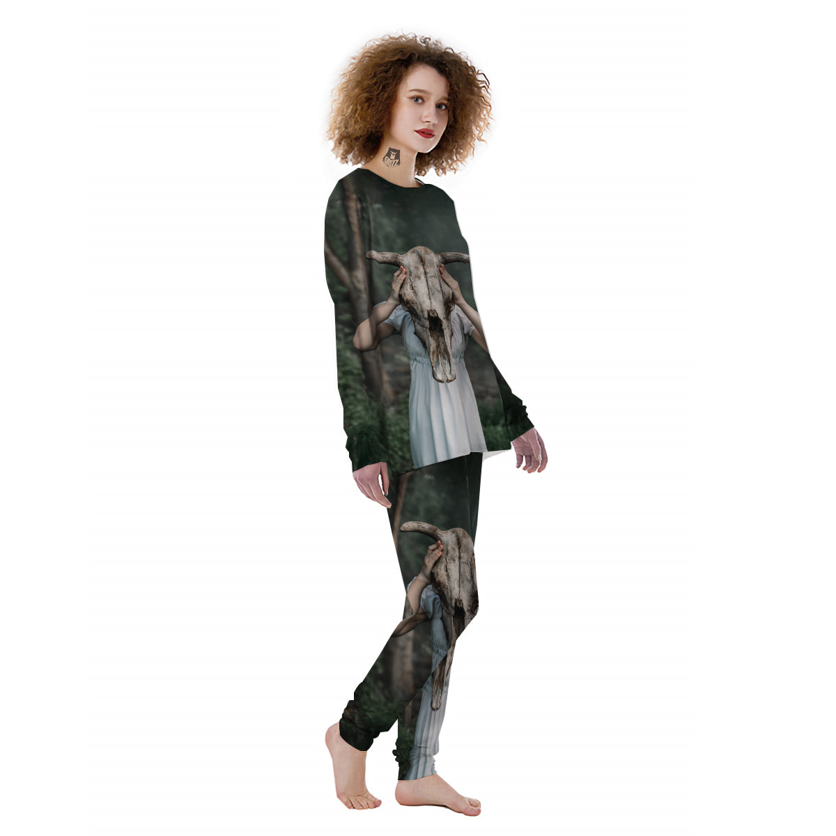 Girl With Animal Skull Print Women's Pajamas-grizzshop
