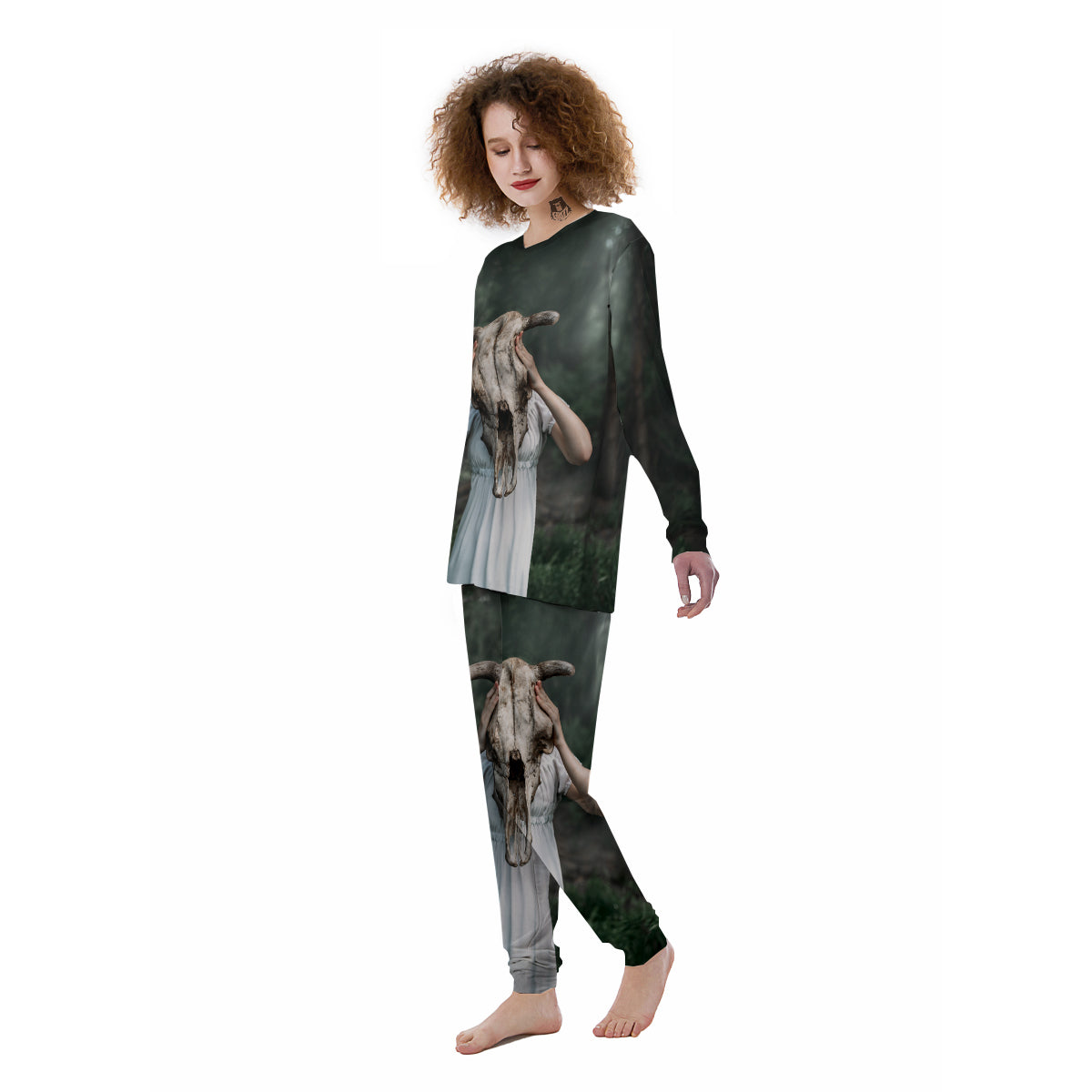 Girl With Animal Skull Print Women's Pajamas-grizzshop