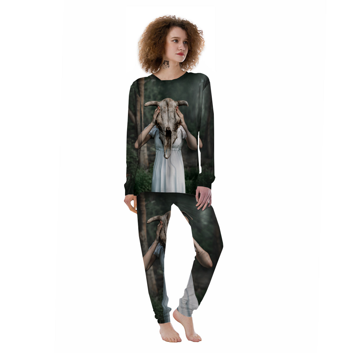 Girl With Animal Skull Print Women's Pajamas-grizzshop