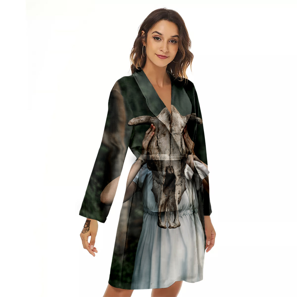 Girl With Animal Skull Print Women's Robe-grizzshop