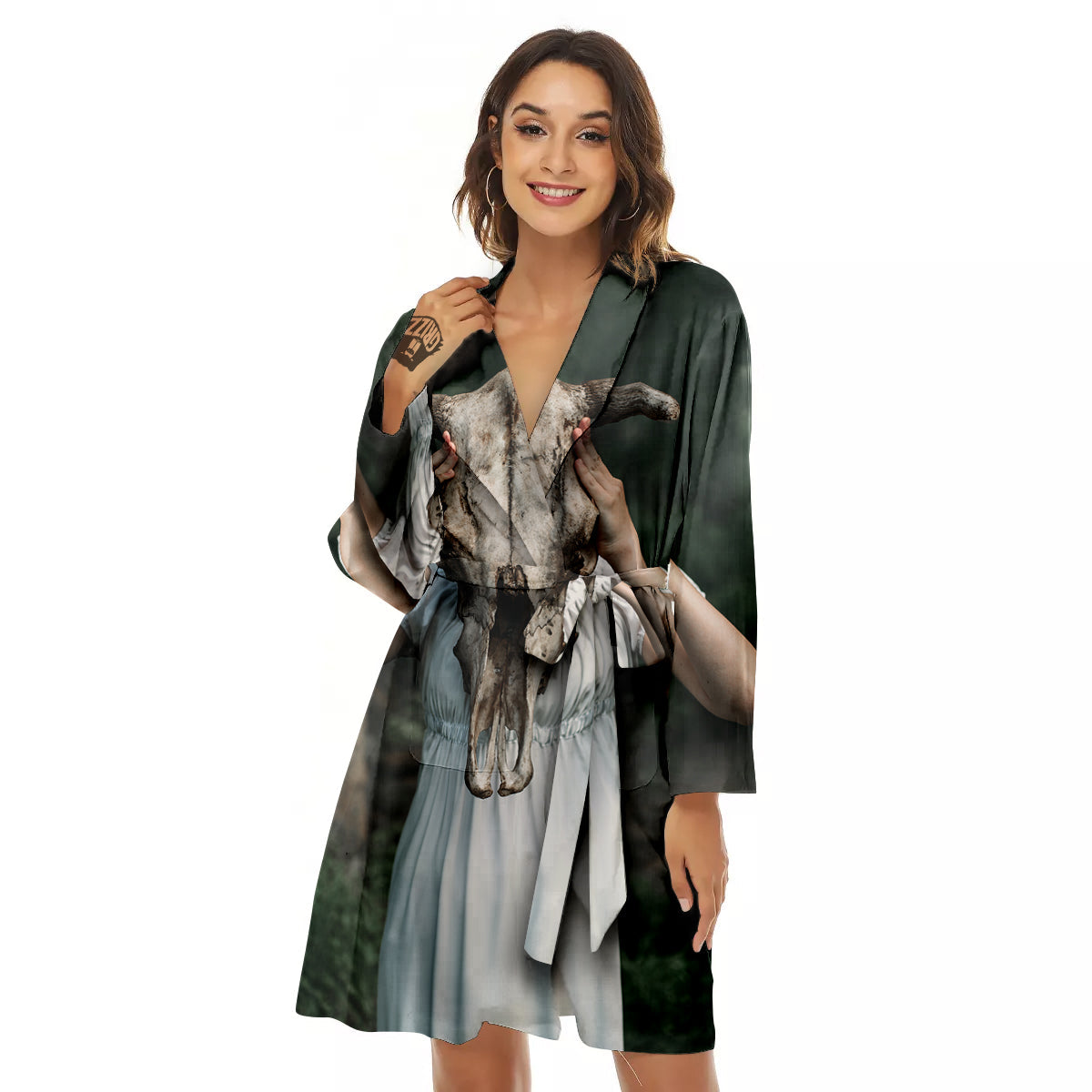 Girl With Animal Skull Print Women's Robe-grizzshop