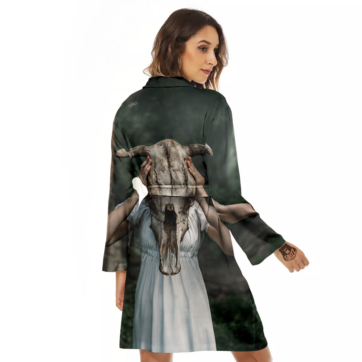 Girl With Animal Skull Print Women's Robe-grizzshop