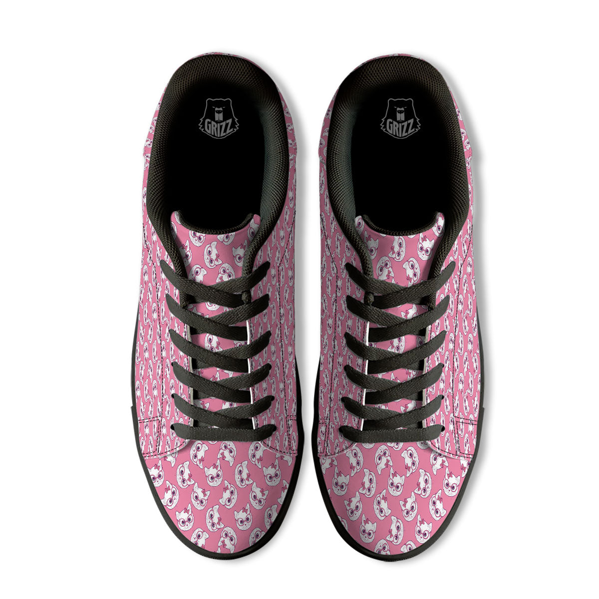 Girly Cat With Glasses Print Pattern Black Low Top Sneakers-grizzshop