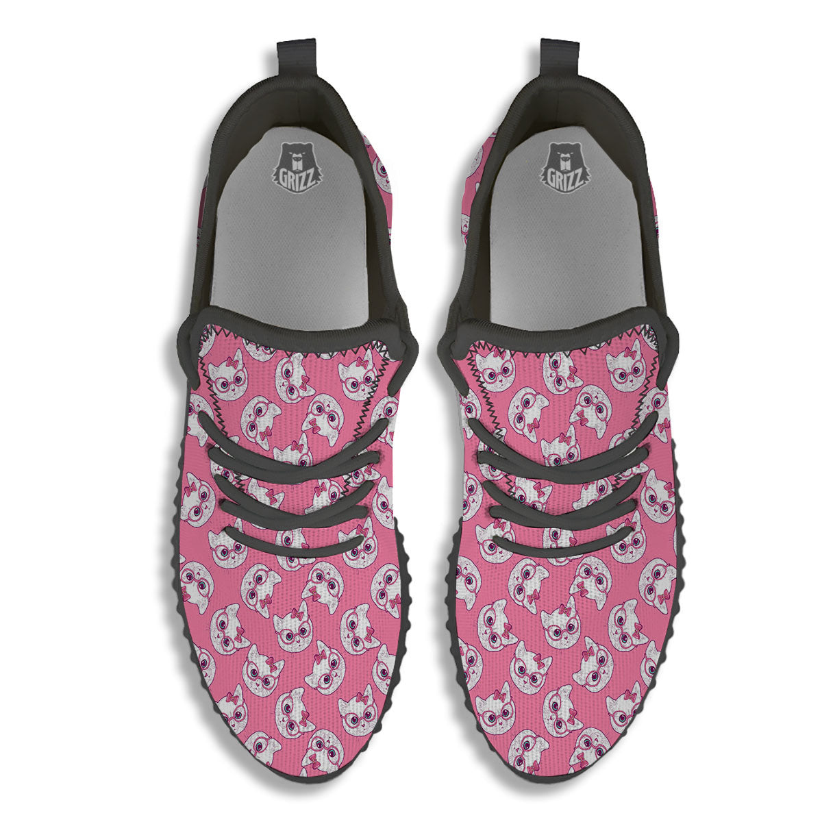 Girly Cat With Glasses Print Pattern Black Walking Shoes-grizzshop
