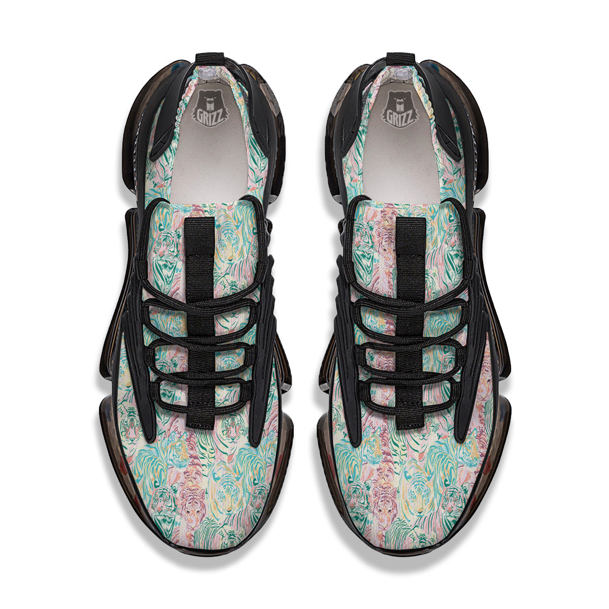 Girly Tigers Pastel Print Pattern Black Gym Shoes-grizzshop