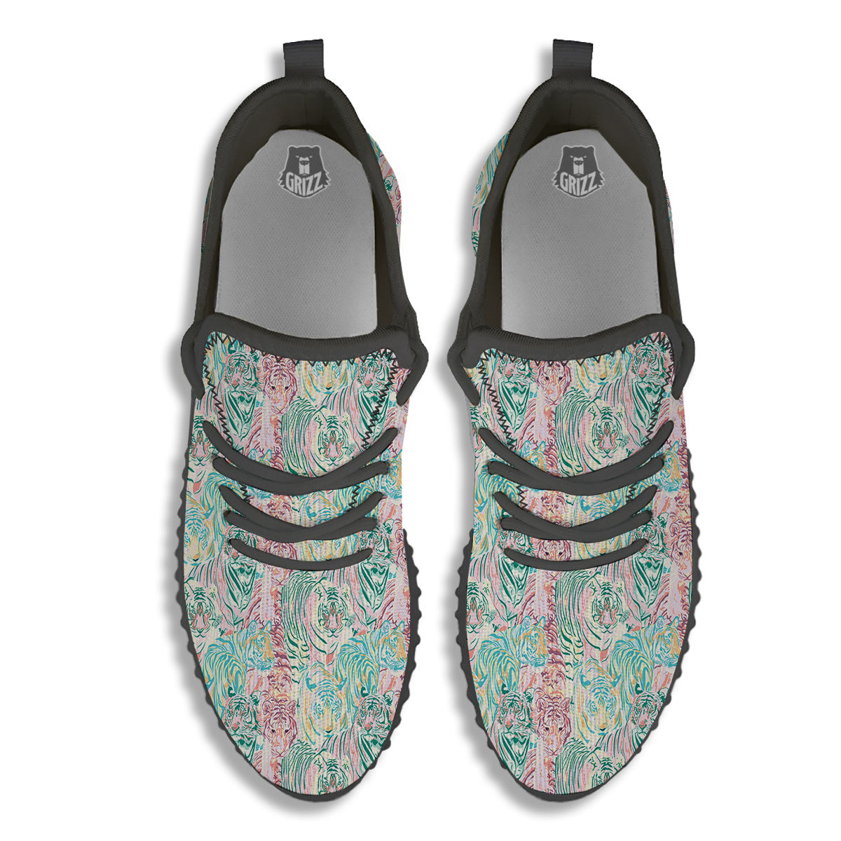 Girly Tigers Pastel Print Pattern Black Walking Shoes-grizzshop