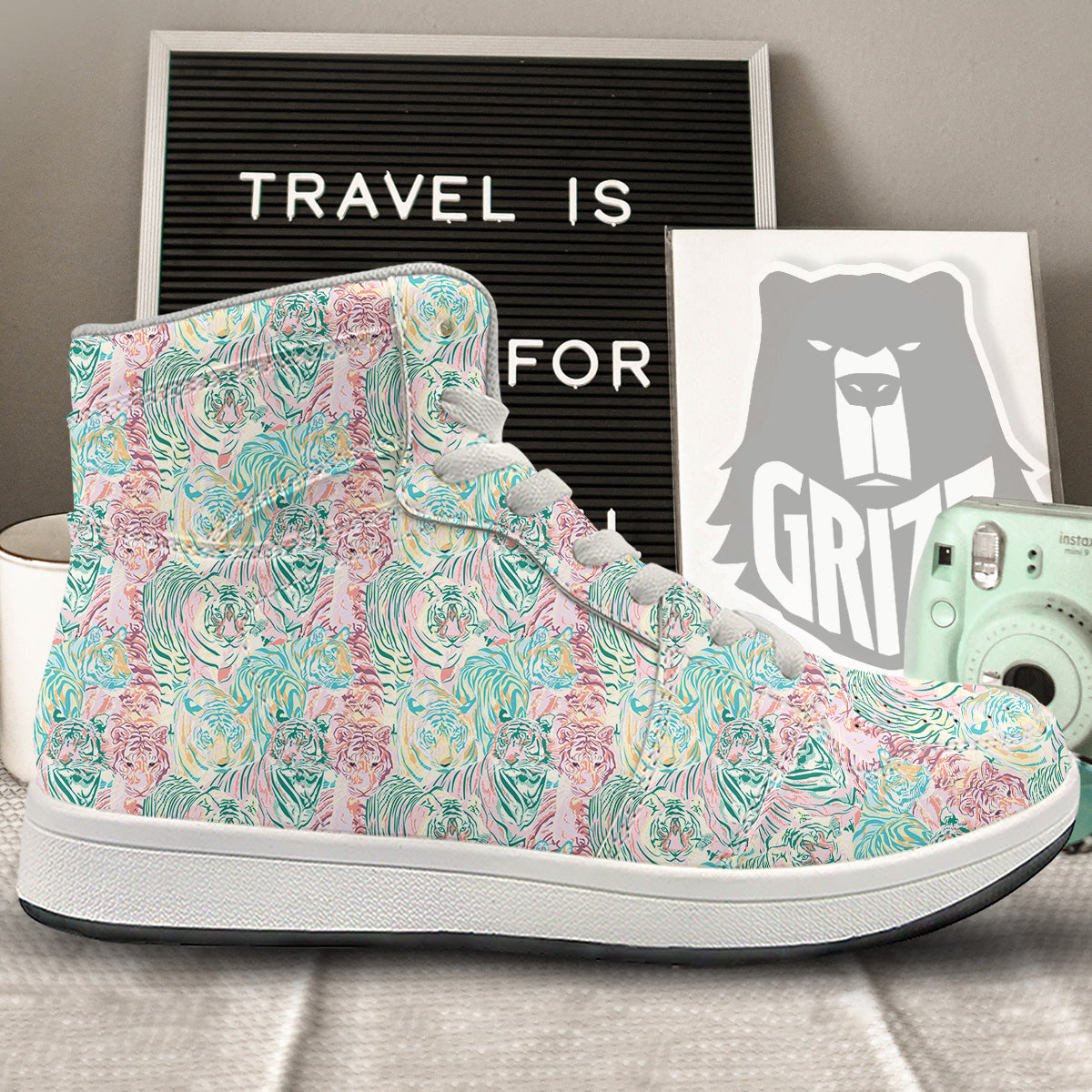 Girly Tigers Pastel Print Pattern High Top Sneakers-grizzshop