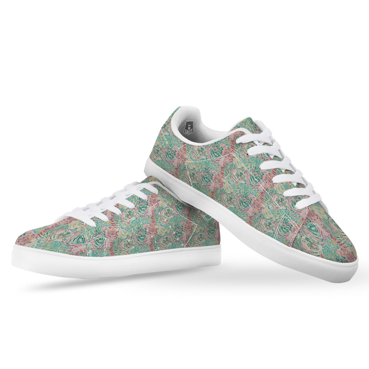 Girly Tigers Pastel Print Pattern White Low Top Sneakers-grizzshop