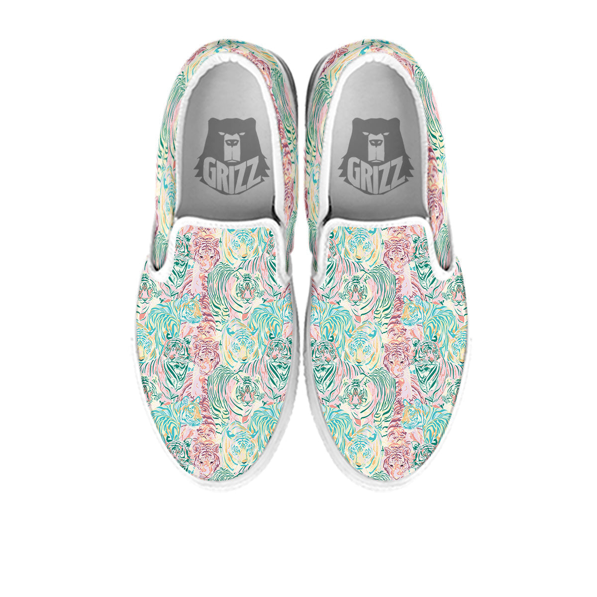 Girly Tigers Pastel Print Pattern White Slip On Shoes-grizzshop