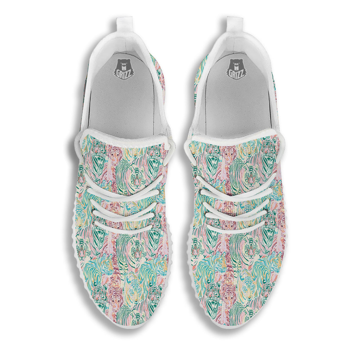 Girly Tigers Pastel Print Pattern White Walking Shoes-grizzshop