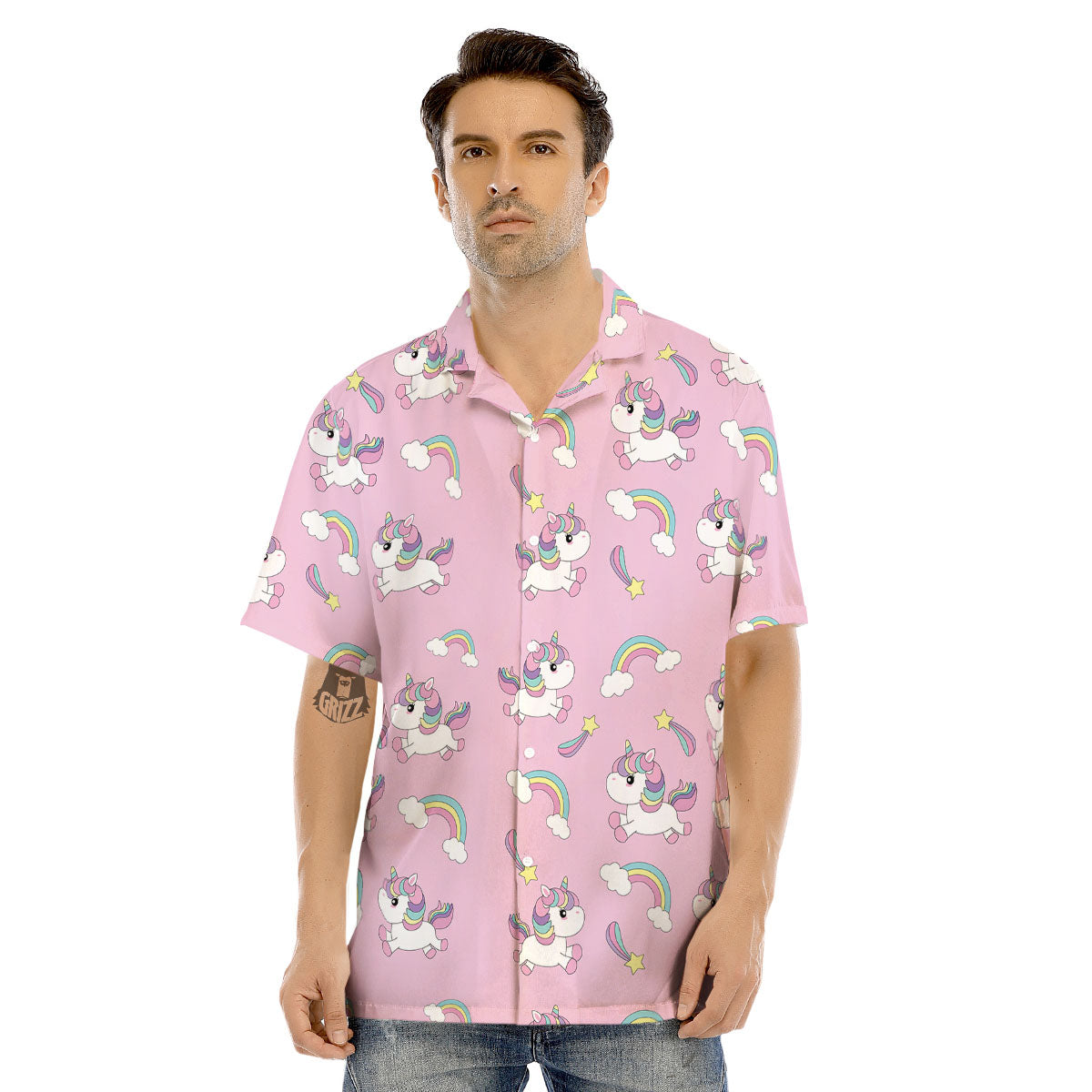 Girly Unicorn Pink Print Pattern Men's Hawaiian Shirt-grizzshop