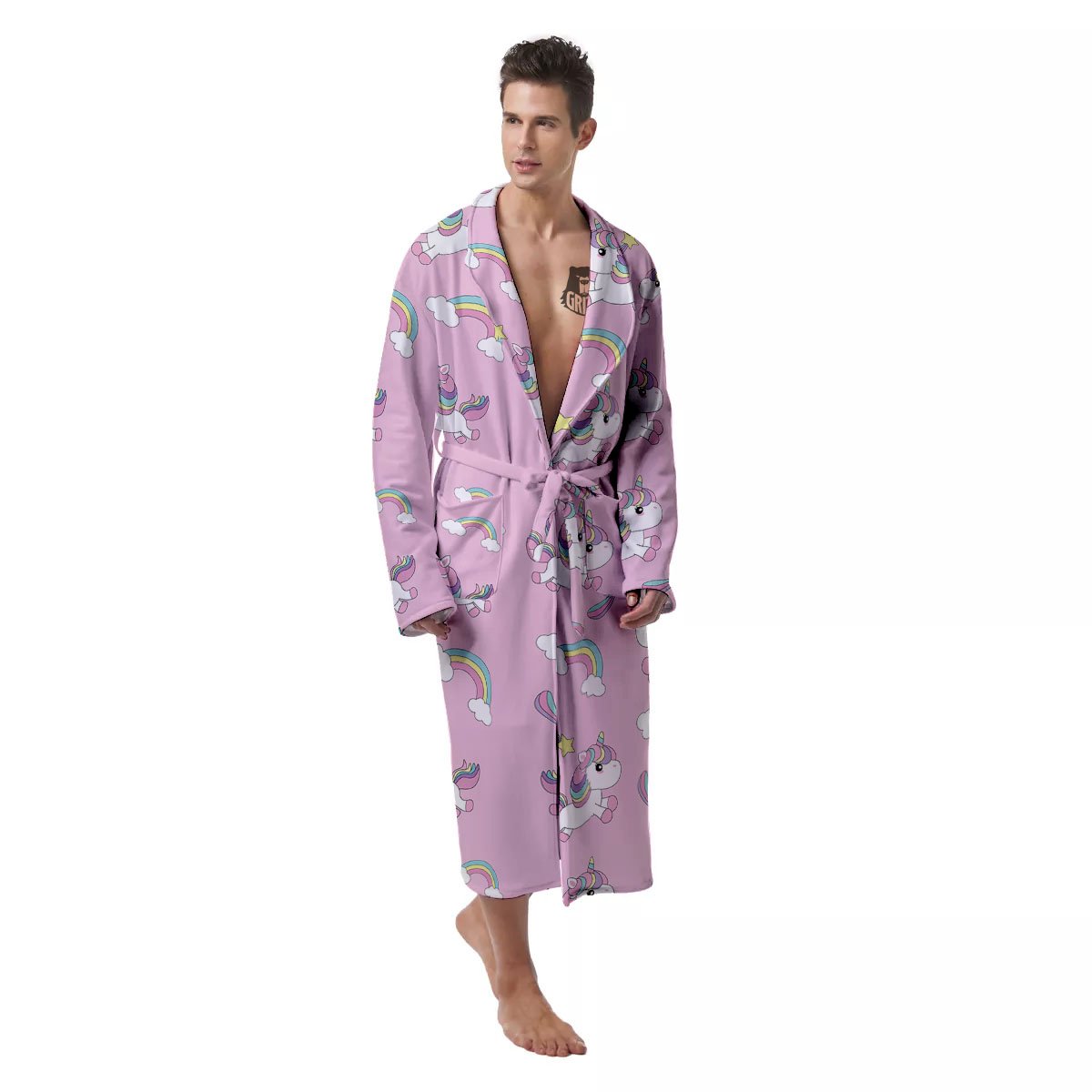 Girly Unicorn Pink Print Pattern Men's Robe-grizzshop