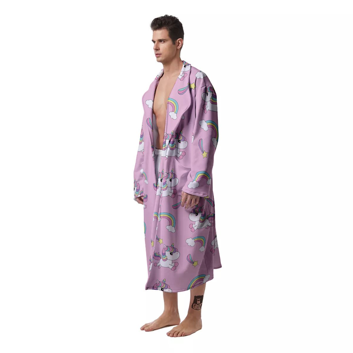 Girly Unicorn Pink Print Pattern Men's Robe-grizzshop