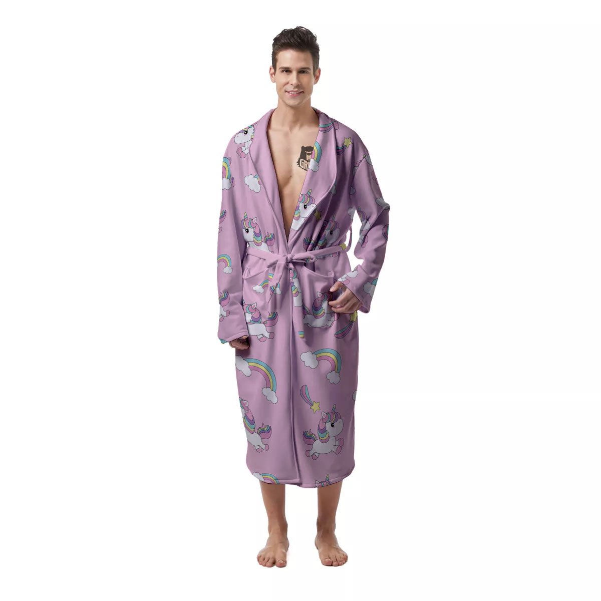 Girly Unicorn Pink Print Pattern Men's Robe-grizzshop