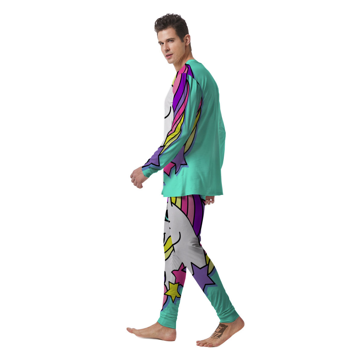 Girly Unicorn Teal Print Men's Pajamas-grizzshop