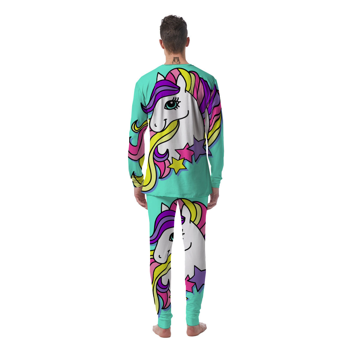 Girly Unicorn Teal Print Men's Pajamas-grizzshop