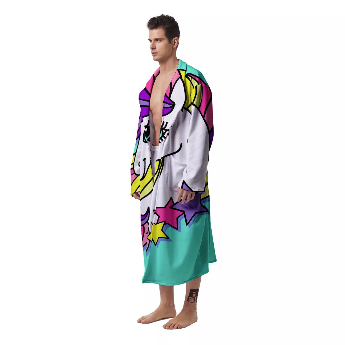 Girly Unicorn Teal Print Men's Robe-grizzshop