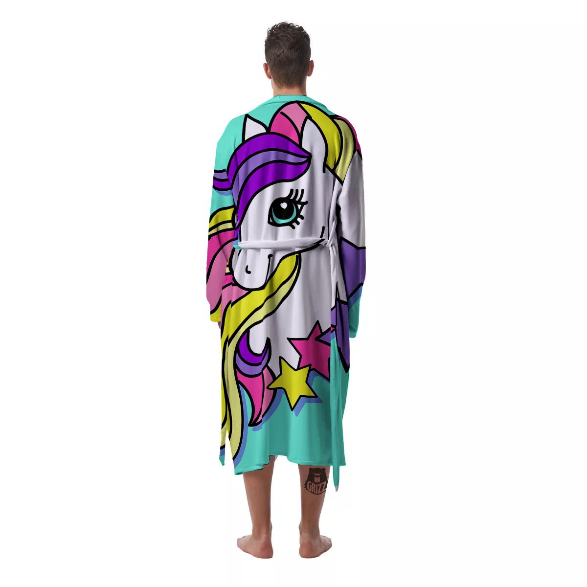 Girly Unicorn Teal Print Men's Robe-grizzshop