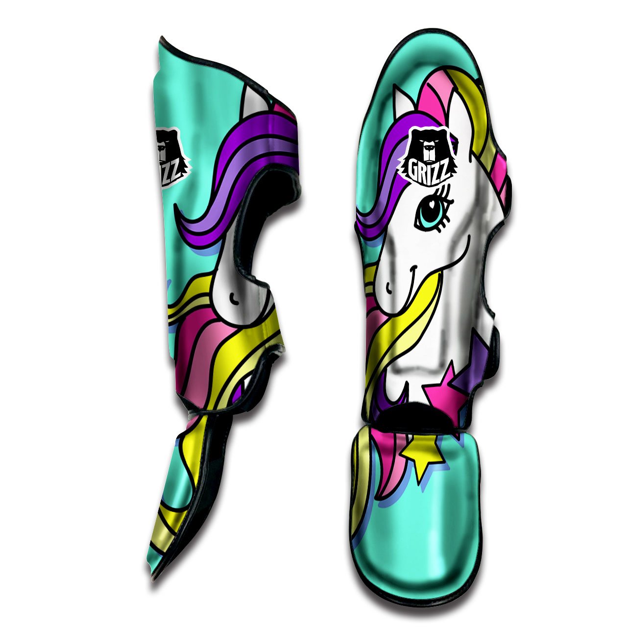 Girly Unicorn Teal Print Muay Thai Shin Guards-grizzshop