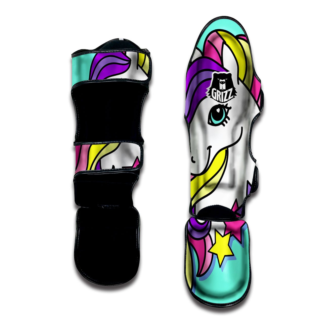 Girly Unicorn Teal Print Muay Thai Shin Guards-grizzshop