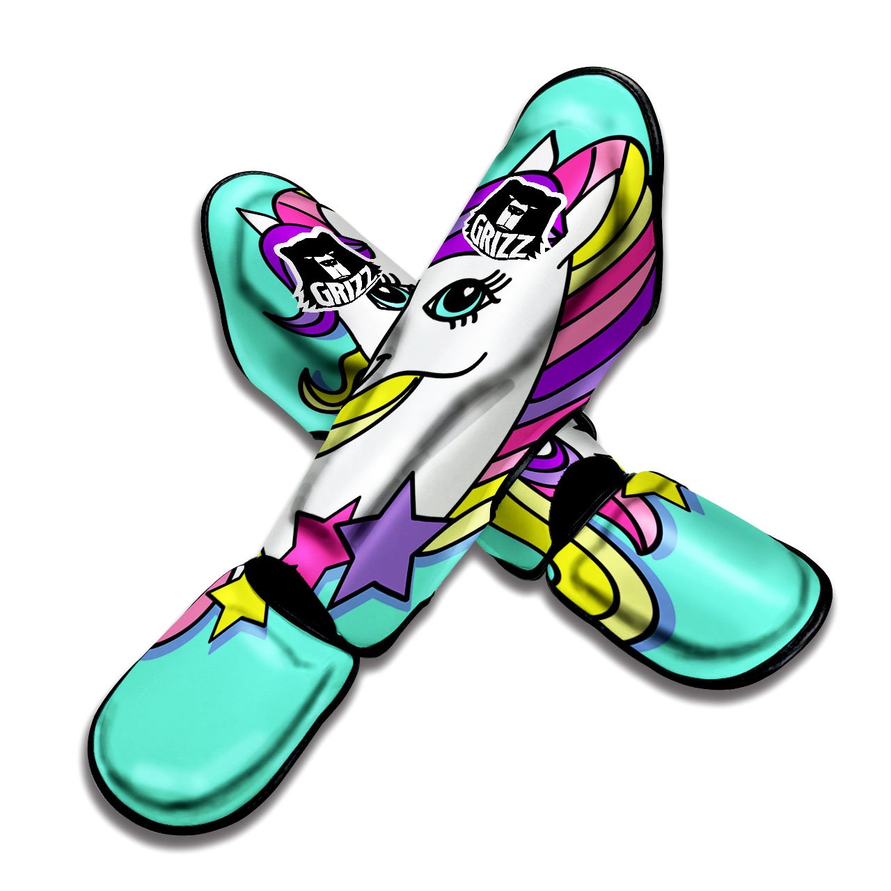 Girly Unicorn Teal Print Muay Thai Shin Guards-grizzshop