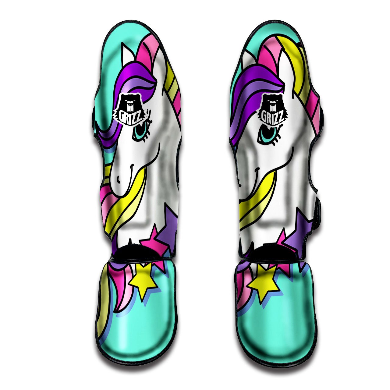 Girly Unicorn Teal Print Muay Thai Shin Guards-grizzshop