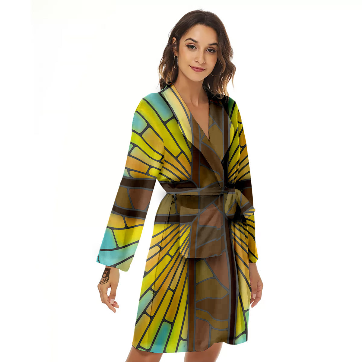 Glass Cross Blue Stained Print Women's Robe-grizzshop