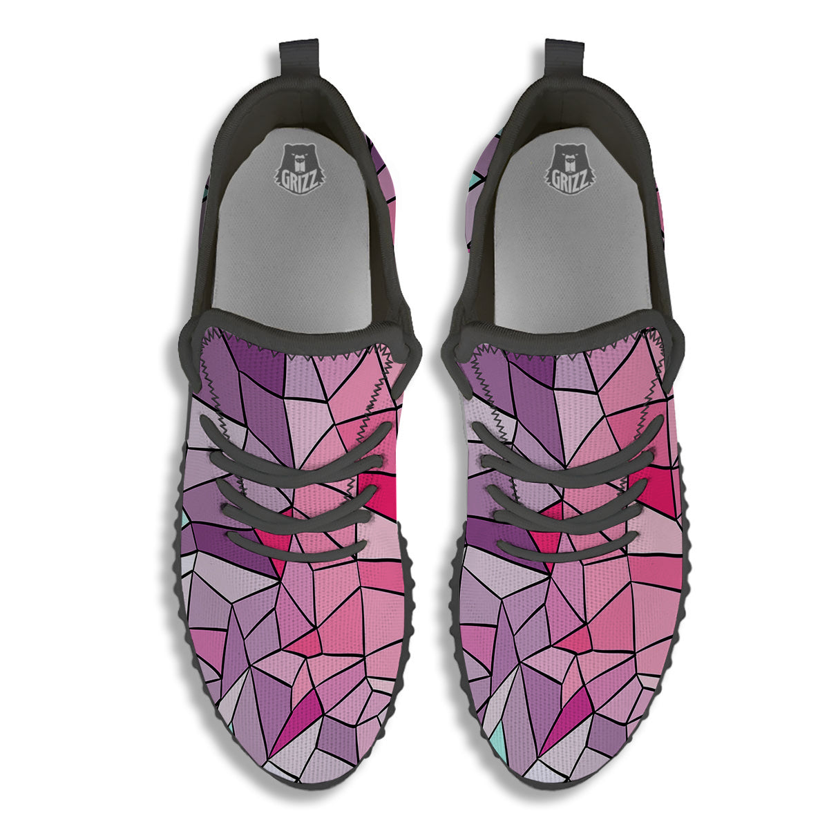 Glass Mosaic Colorful Stained Print Black Walking Shoes-grizzshop