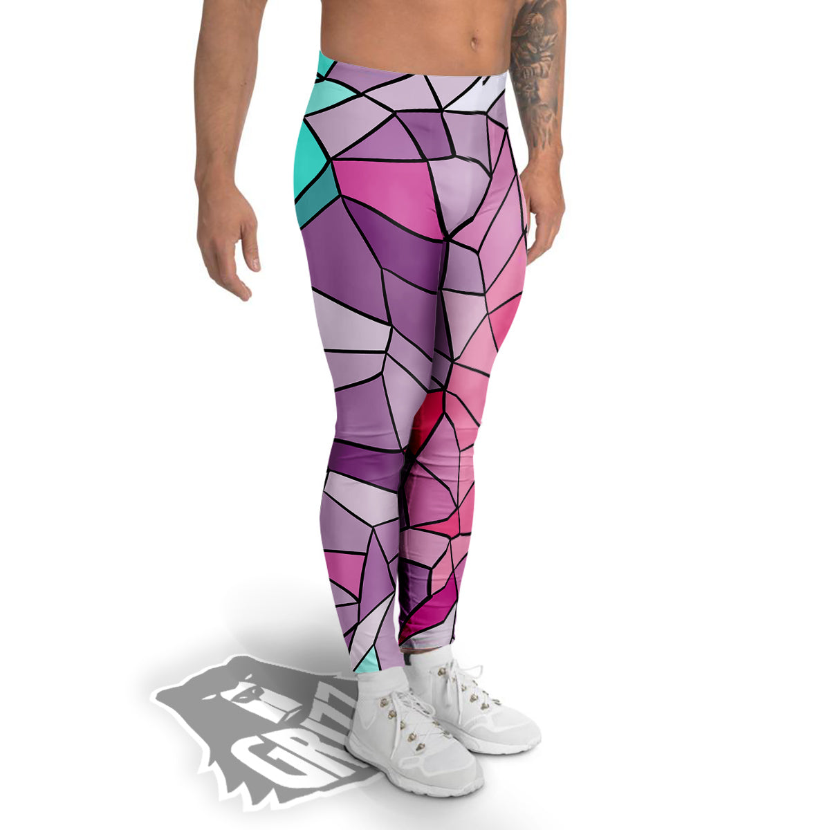 Glass Mosaic Colorful Stained Print Men's Leggings-grizzshop