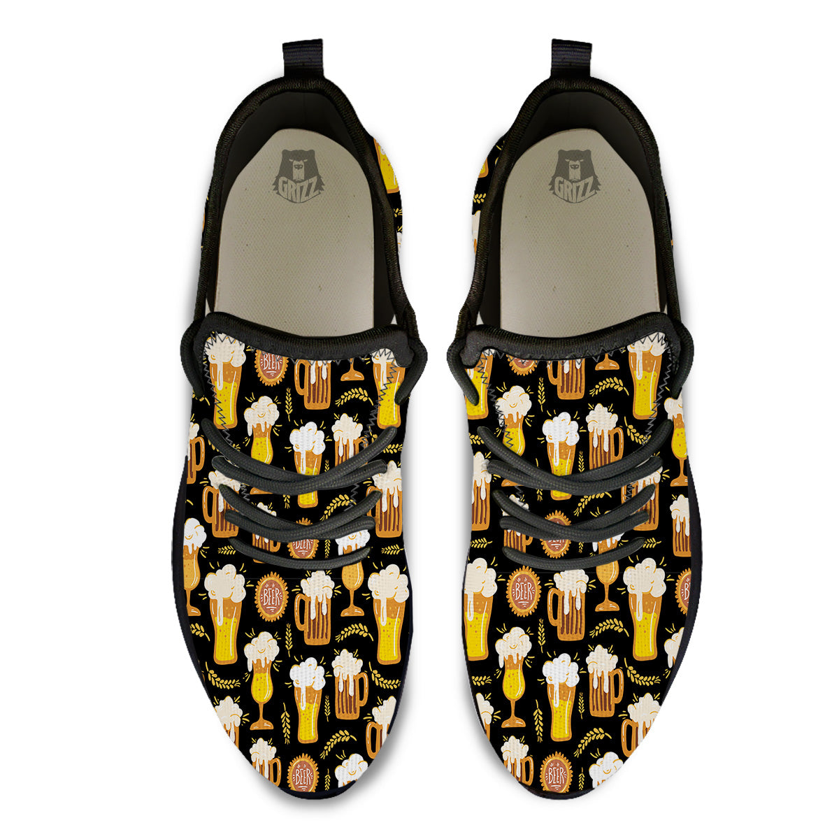 Glasses Of Beer Vintage Print Pattern Black Athletic Shoes-grizzshop