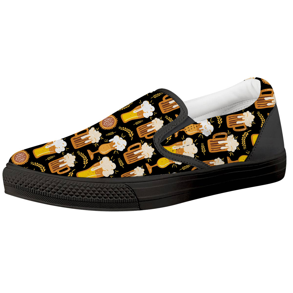 Glasses Of Beer Vintage Print Pattern Black Slip On Shoes-grizzshop
