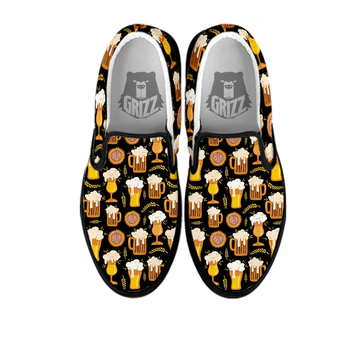 Glasses Of Beer Vintage Print Pattern Black Slip On Shoes-grizzshop